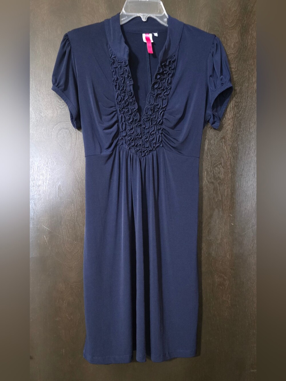 Style & Co. Navy Knit Dress Ruffle V-neck Front Tie Waist Women's Size 1X